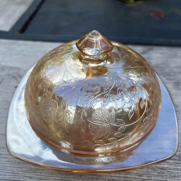 Vintage Covered Butter Dish, Floragold "Louisa" by Jeannette Glass rare - Picture 1 of 6
